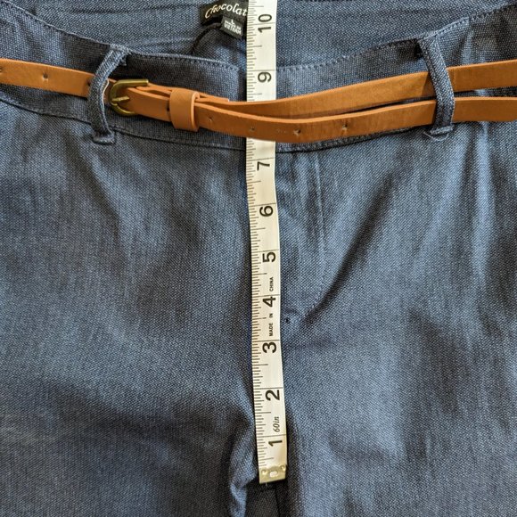 Large Stretch Jean type Leggings Pants simulated jean with brown leather belt - Picture 5 of 8